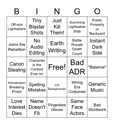 Star Wars FF Bingo Card