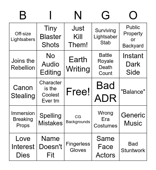 Star Wars FF Bingo Card