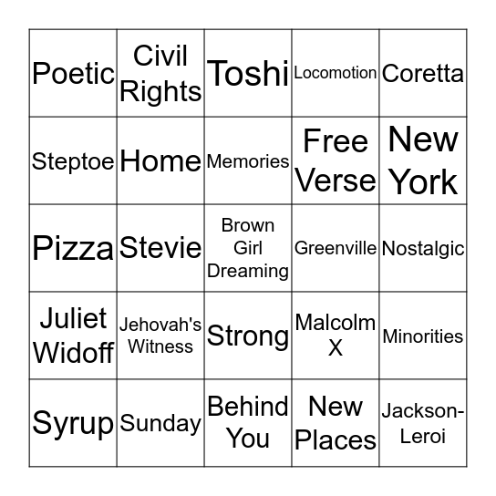 Brown Girl Dreaming Bingo Card