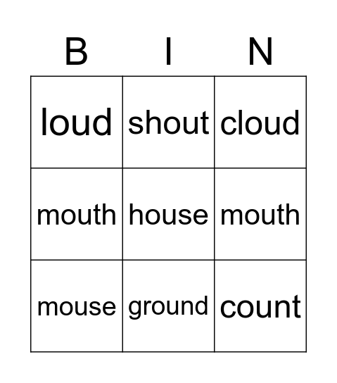 ou (mouse) words Bingo Card