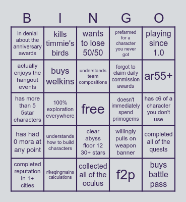 Untitled Bingo Card