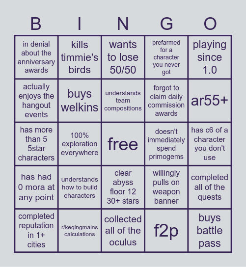 Untitled Bingo Card