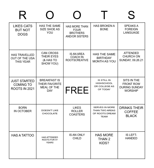 rootsCREATIVE - Meet the Team Bingo Card