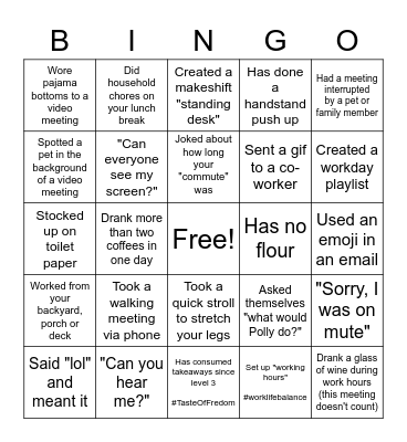 Working during lockdown Bingo Card