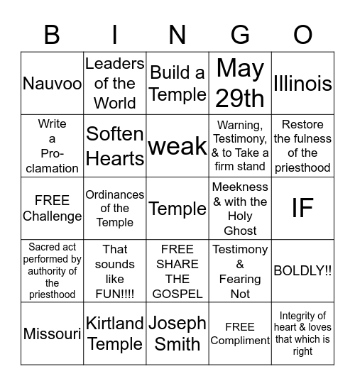 SEMINARY BINGO Card