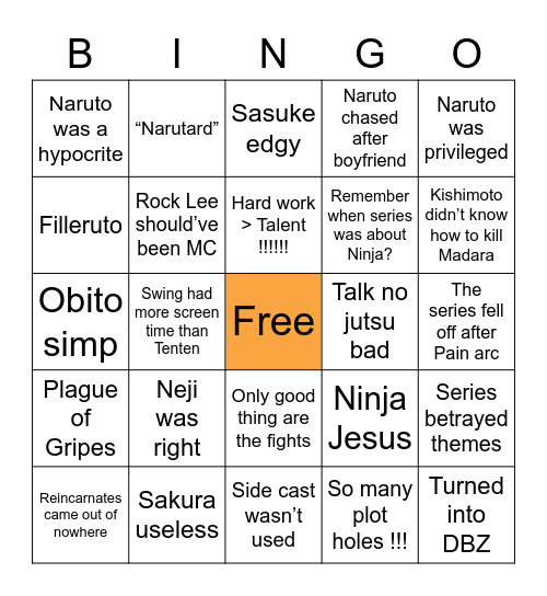 Bad Naruto Takes Bingo Card