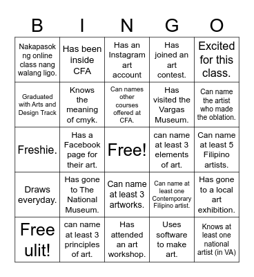 WELCOME TO FA 10! Bingo Card