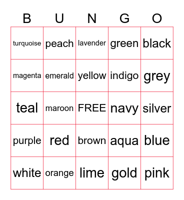 colors Bingo Card