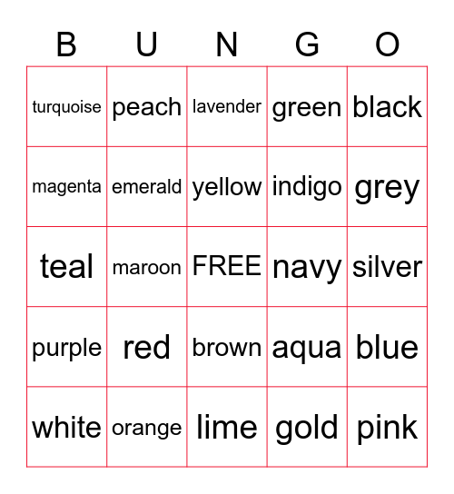 colors Bingo Card