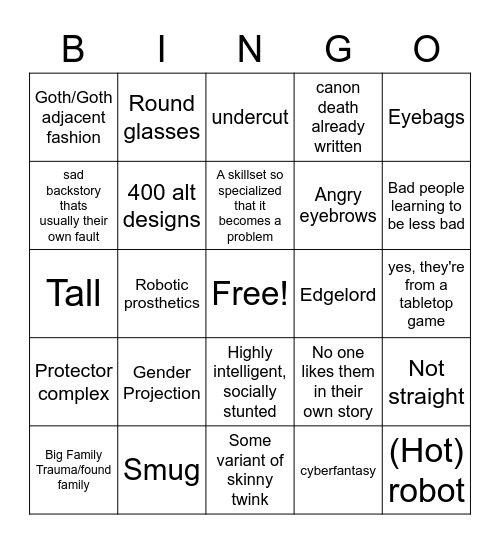 Boomcore OC Bingo Card