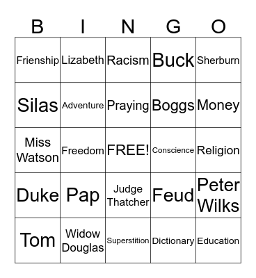 Huckleberry Finn Bingo Card