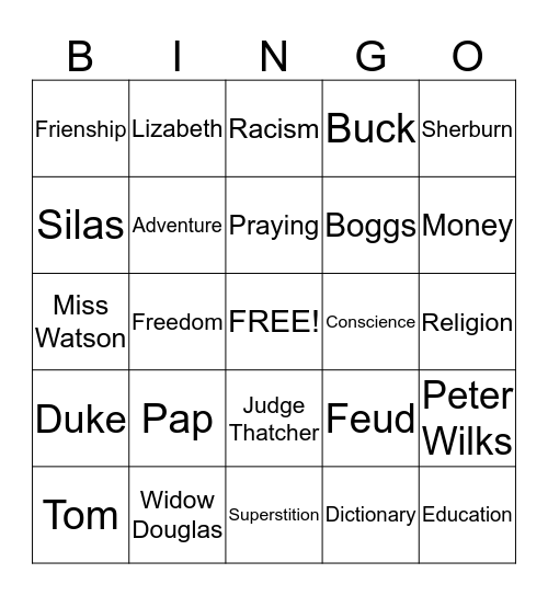 Huckleberry Finn Bingo Card