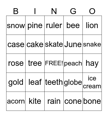 Long Vowel Bingo Card
