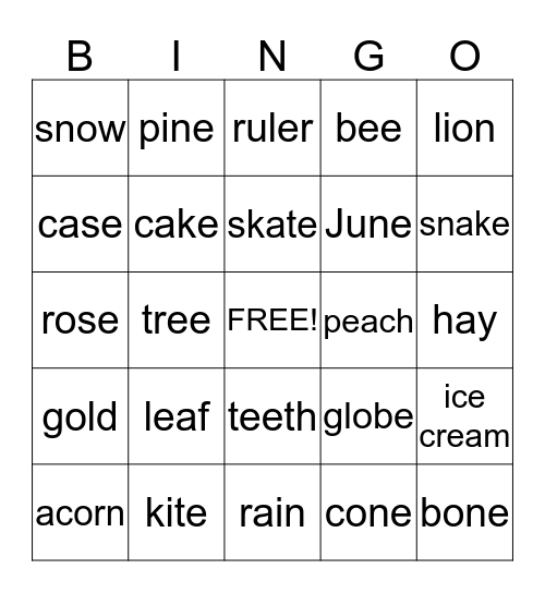 Long Vowel Bingo Card