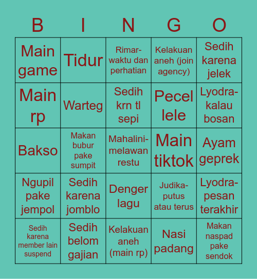 Gyuri cantik Bingo Card