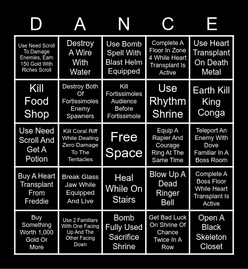 NecroDancer Bingo Card