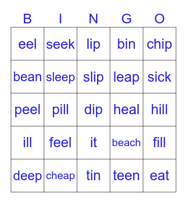 /i/ and /i:/ - Minimal Pair Bingo Card