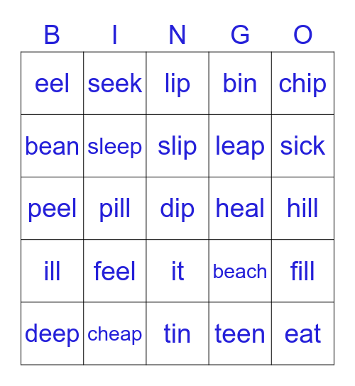 /i/ and /i:/ - Minimal Pair Bingo Card