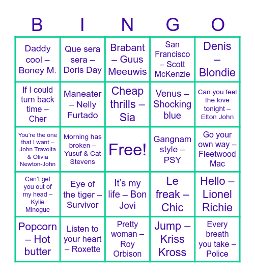 Muziekbingo Card