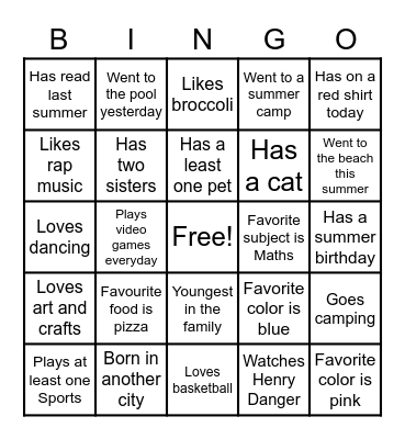 All About Me Bingo Card