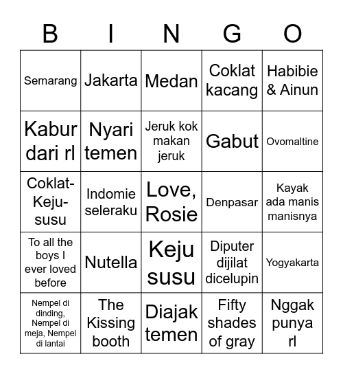 Yeri Bingo! Bingo Card