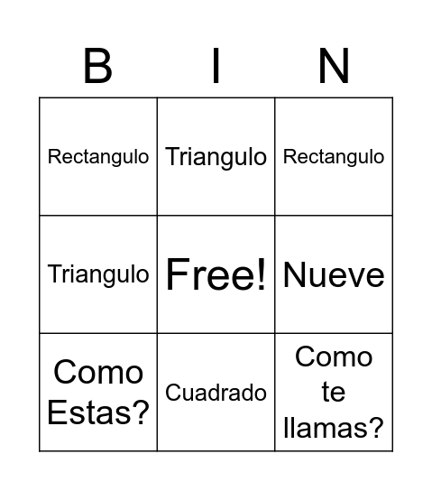 1st Grade Bingo Card