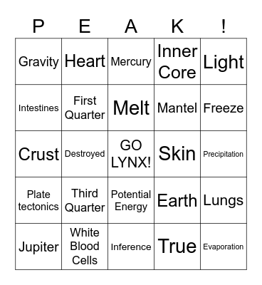 6th Grade Science Bingo Card