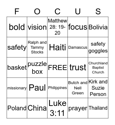 Mission Bingo Card