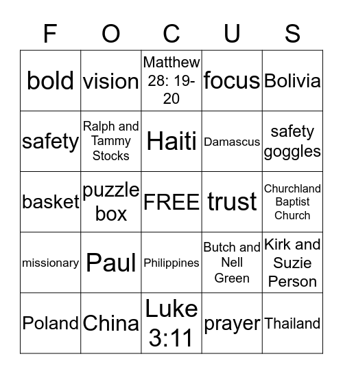 Mission Bingo Card