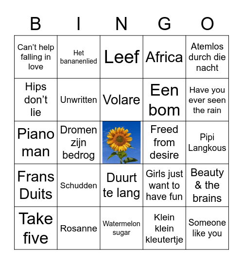 Van Gog Muziekbingo 2021 Bingo Card