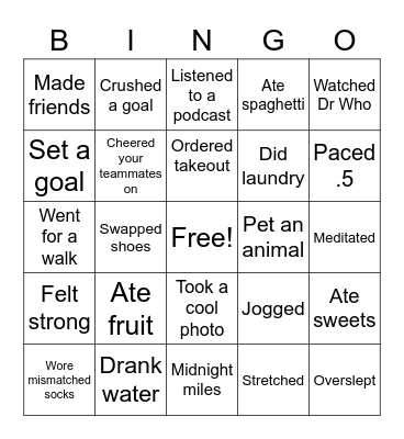 An OOD day of recovery Bingo Card