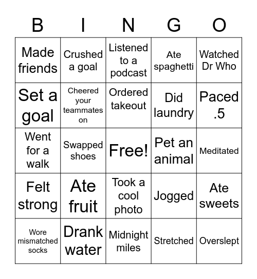 An OOD day of recovery Bingo Card