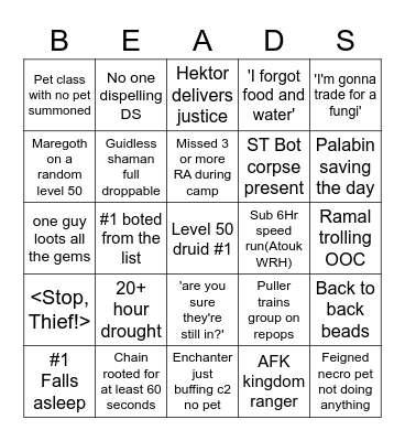 Elderbeads bingo Card