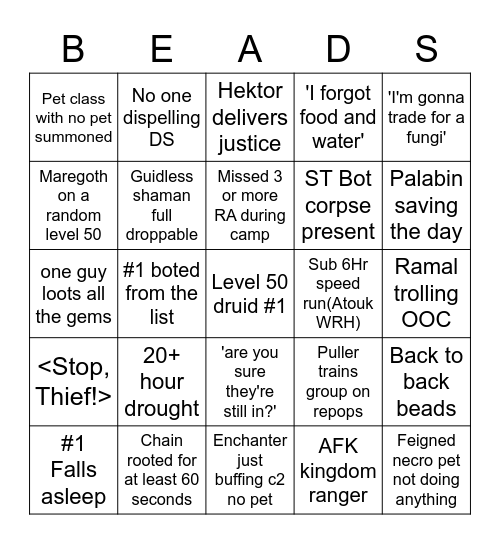 Elderbeads bingo Card