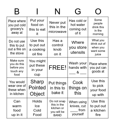 KITCHEN SAFETY BINGO Card