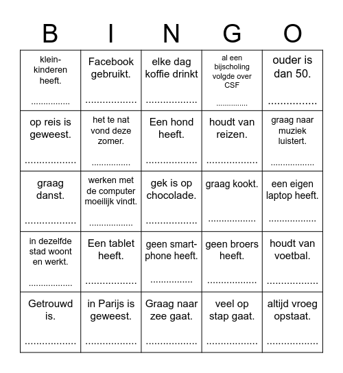 Zoek iemand die... Bingo Card