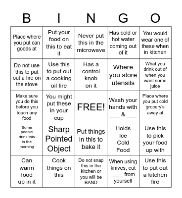 KITCHEN SAFETY BINGO Card