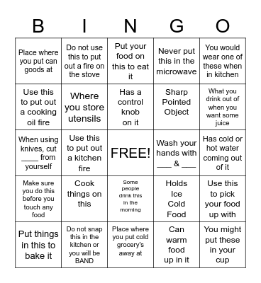 KITCHEN SAFETY BINGO Card