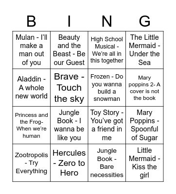 Disney Bingo! Bingo Card