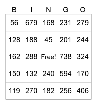 Multiplication Bingo Ms.K Bingo Card