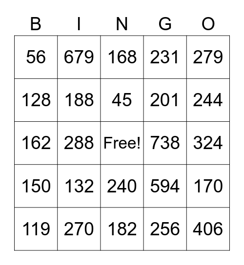 Multiplication Bingo Ms.K Bingo Card