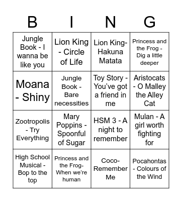 Disney Bingo! Bingo Card