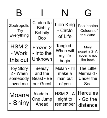 Disney Bingo! Bingo Card