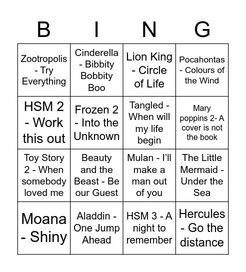 Disney Bingo! Bingo Card