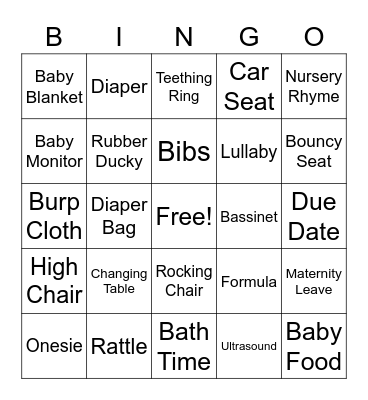 Julia's Baby Shower Bingo Card