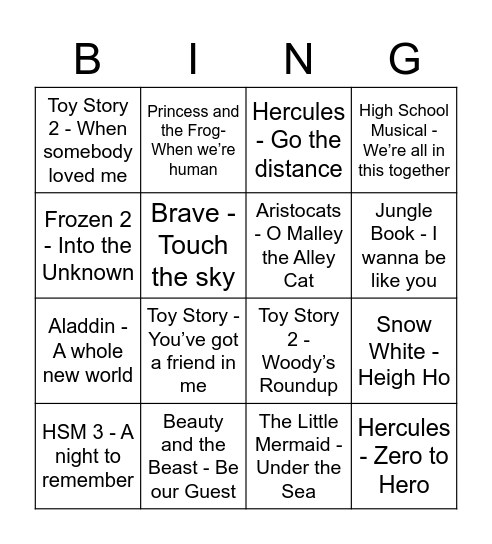 Disney Bingo! Bingo Card