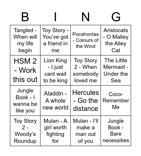 Disney Bingo! Bingo Card