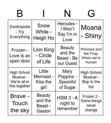 Disney Bingo! Bingo Card