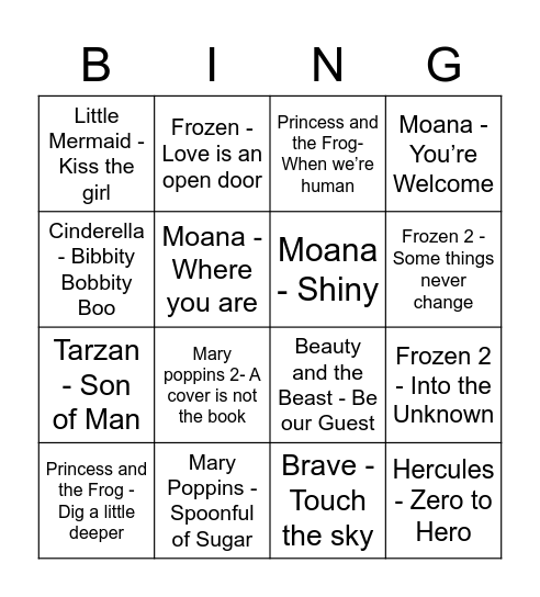 Disney Bingo! Bingo Card