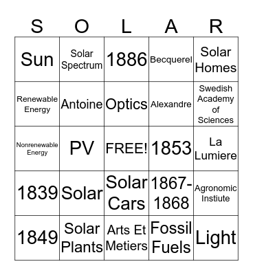 Solar Bingo Card